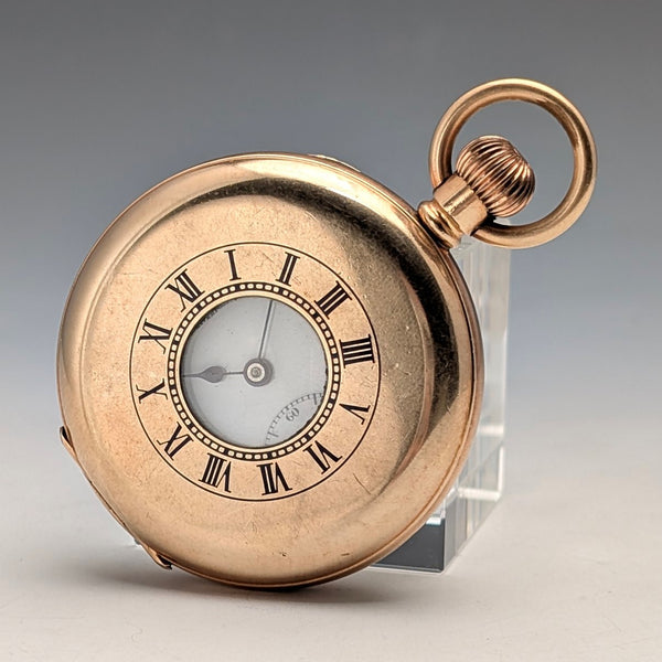 英国アンティーク ラッセル 懐中時計 金張りハーフハンターケース 動作良好